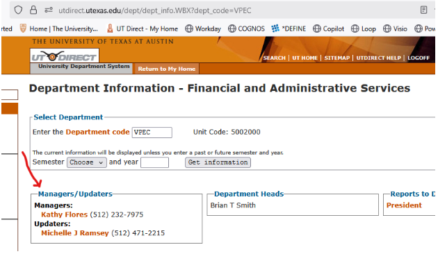 Image of OHS Screen in UT DIrect