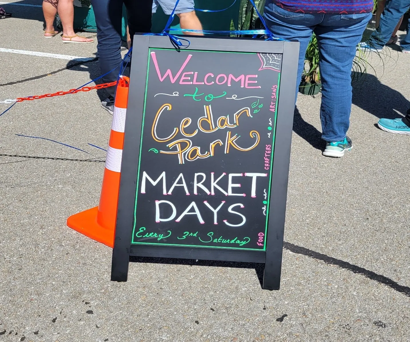 Cedar Park Market Days chalkboard sign