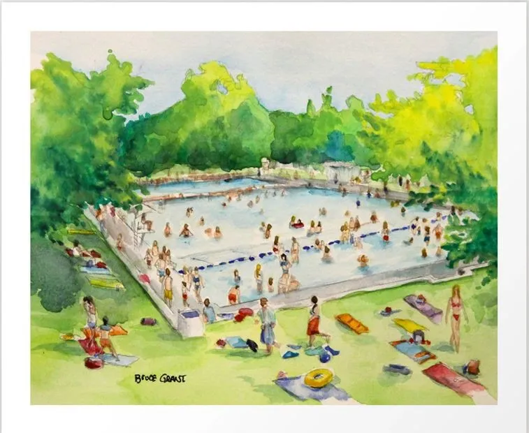 artistic rendering of people playing in Deep Eddy Pool