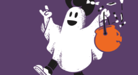 trick or treating ghost with hook em hand signal
