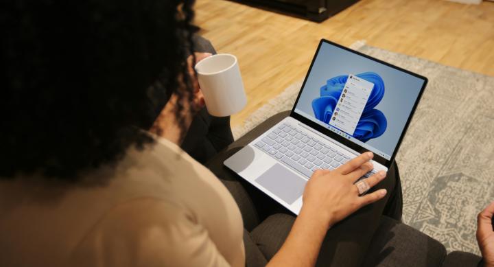 Woman looking at laptop screen