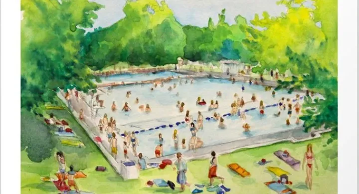 artistic rendering of people playing in Deep Eddy Pool