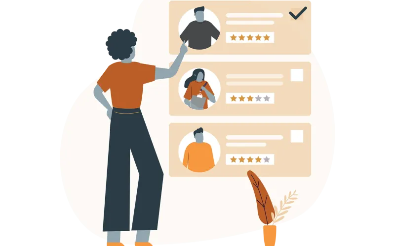 Illustration of a person selecting a person's profile